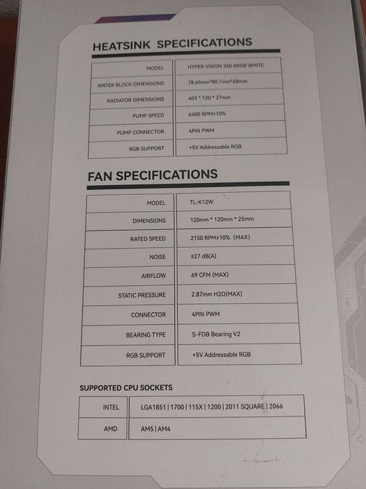 Cooler cpu cu display mare Thermalright Hyper Vision 360 white,nou !