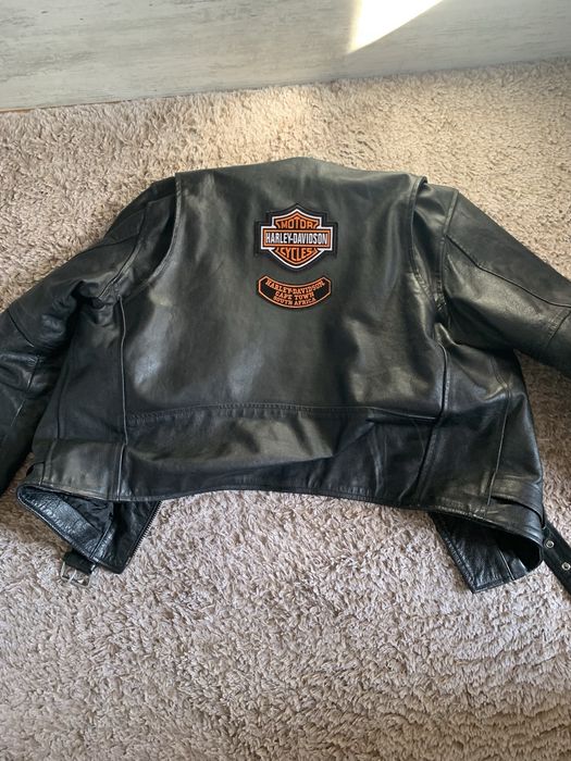 Мъжко кожено рокерско яке с нашивки Harley-Davidson, размер 46 (XL)