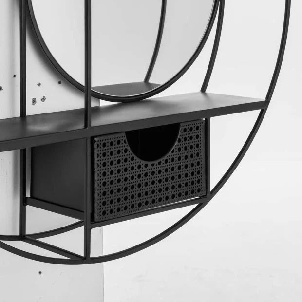 70см! Стенна етажерка с огледало и чекмедже