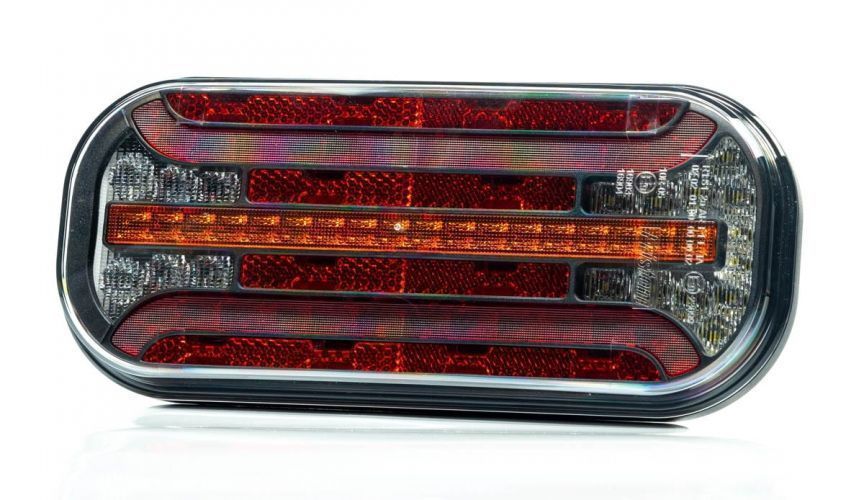 Stop lampa spate cu LED Fristom FT-230, 12/24V 214x94x38mm, montare surub cu spatiu 150mm, cablu 1m; indicator dinamic; cu indicator led; element