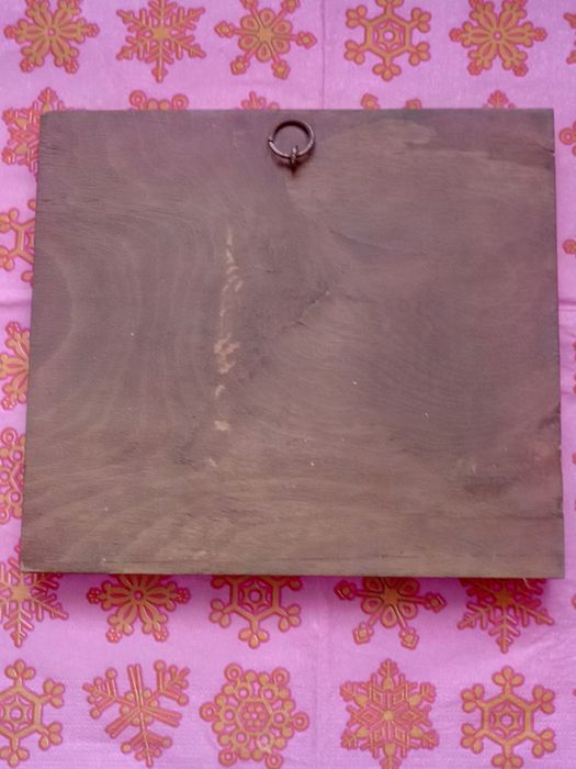 Gravura veche din metal pe lemn