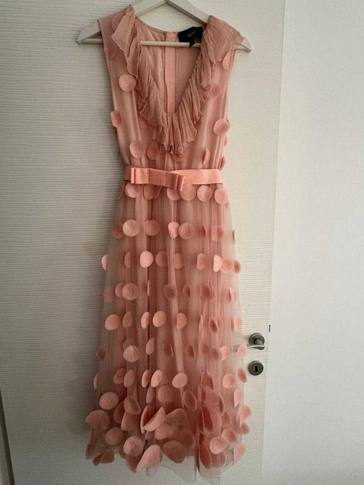 NISSA Rochie midi cu decolteu in V, Roz pastel