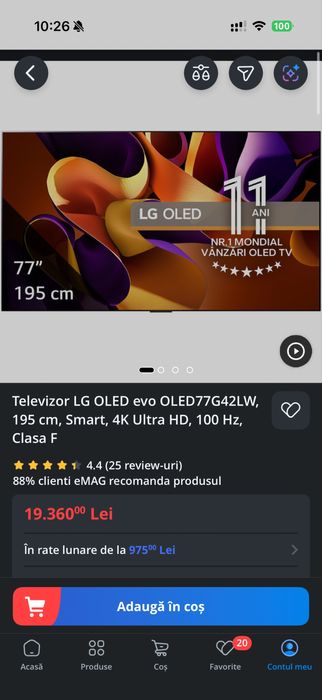 Televizor LG OLED evo OLED77G42LW, 195 cm 4K 144hz - 5 ani garanție