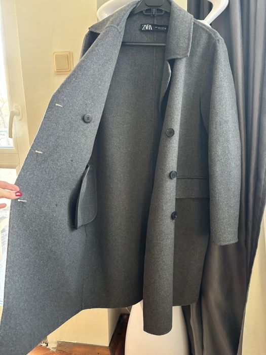 Zara сиво вълнено палто оувърсайз