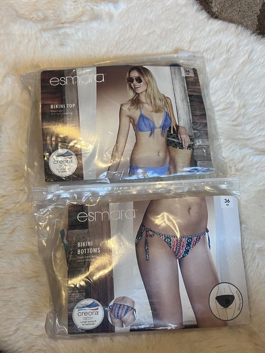 Costum de baie nou albastru rosu cu franjuri ambalat original