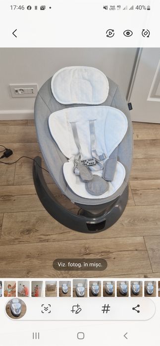 Leagan electric pentru bebelusi, cu spatar reglabil si senzor de miscare, AppeKids Evoque - Powder Grey