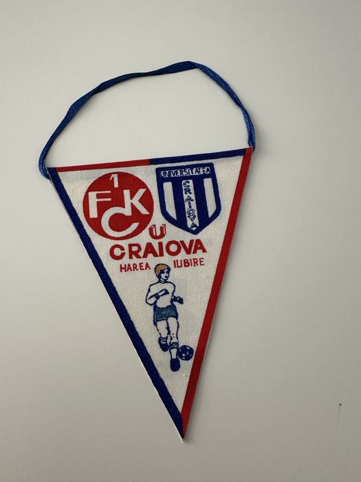 Fanion FC U CRAIOVA - FC KAISERSLAUTERN, 1983, original, ca nou!!