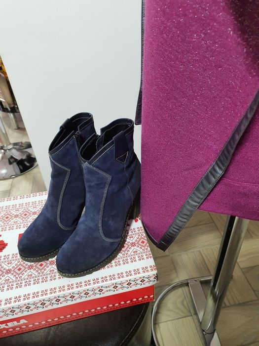 Cizme piele naturala întoarsă ceruita, toc comod