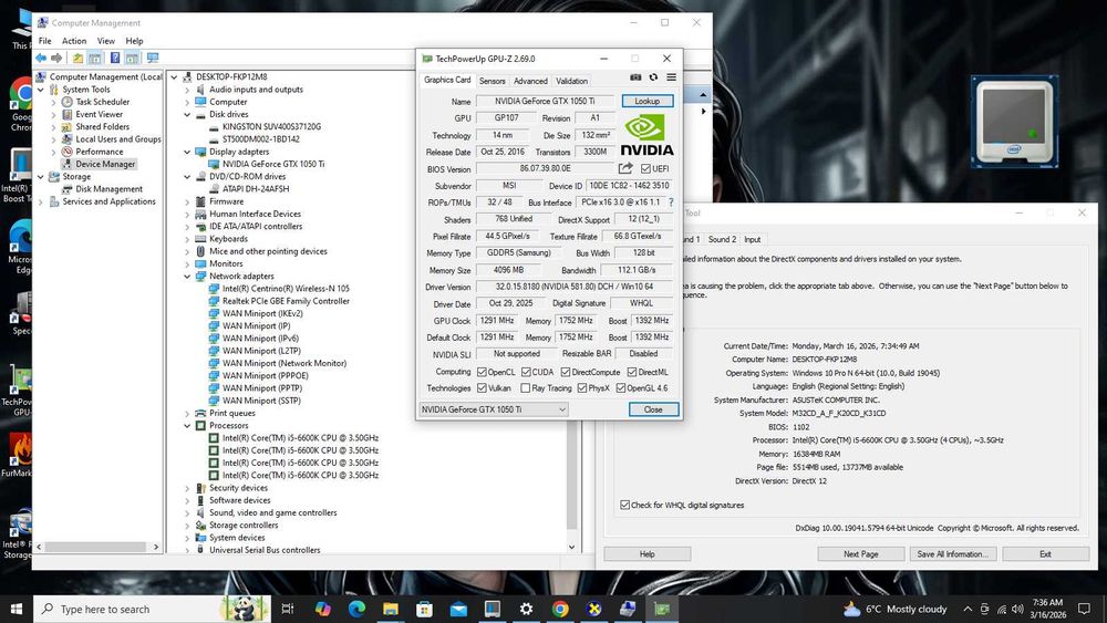 PC i5 6600k 16gb DD4 Gtx 1050TI 4GB ssd+hard calculator unitate gaming