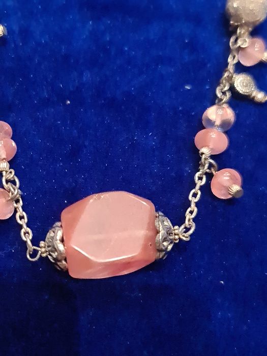 N colier lant argint masiv ,cuarț franțuzesc, deosebit,vintage