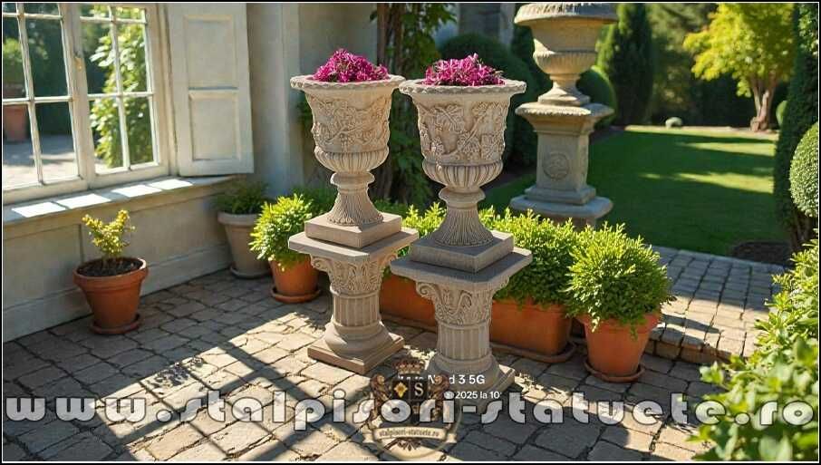 Set vază cu soclu, galben patinat, model V1-S6.