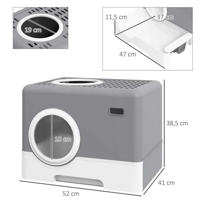 Котешка тоалетна PawHut, 2 отвора, подвижна тава, 52 x 41 x 38,5 см