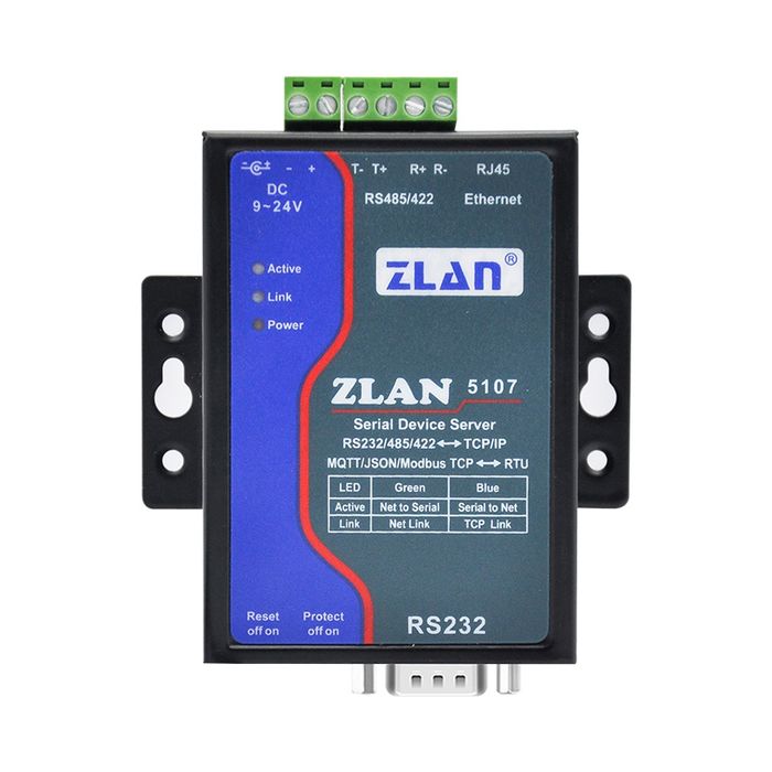ZLAN5107 Изолиран сериен сървър RS232 RS422 RS485 към Ethernet конверт
