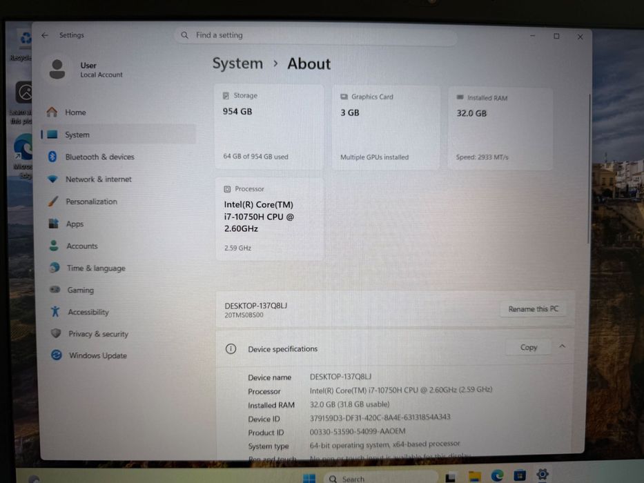 Лаптоп Lenovo ThinkPad T15p Gen1 i7 32RAM