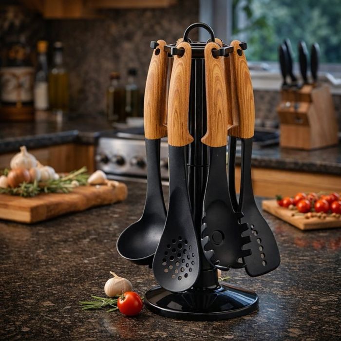 Комплект кухненски прибори 6 части с въртяща се стойка Cheffinger – дъ