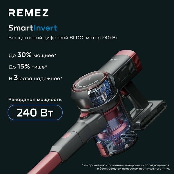 Беспроводной вертикальный пылесос для сухой и влажной уборки REMEZ RMV
