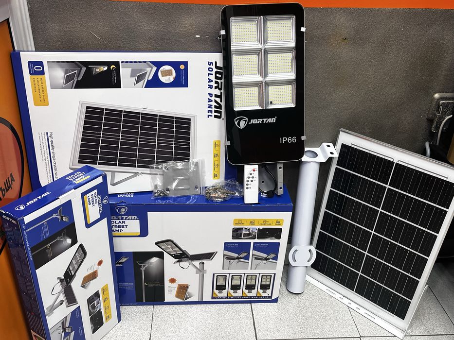 LED Соларна улична лампа JORTAN 2400 W най мощната стойка панел