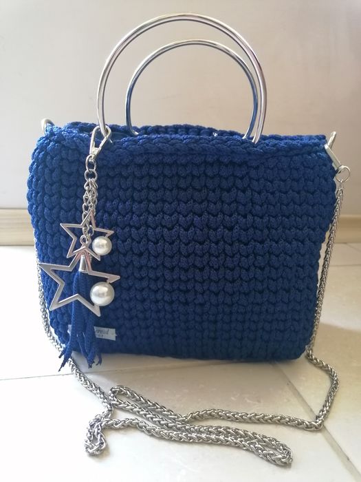 Hand made плетена синя чанта