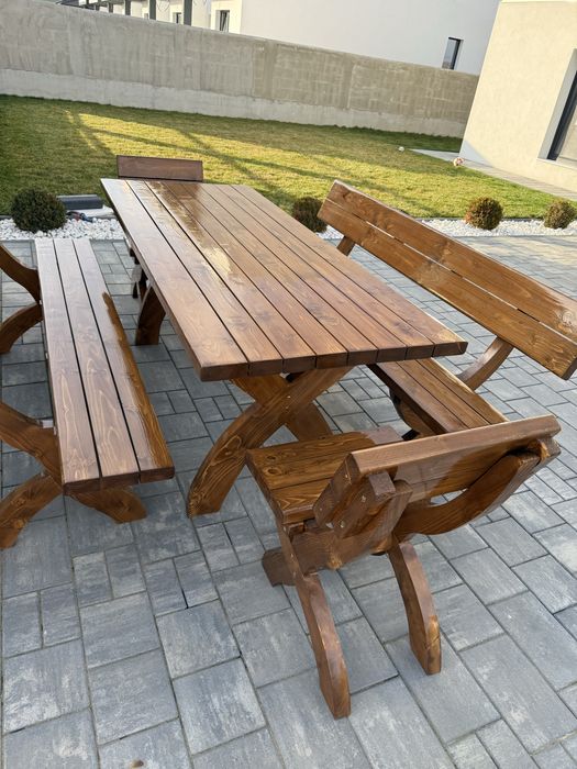 Mobilier exterior lemn masiv masa banci scaune