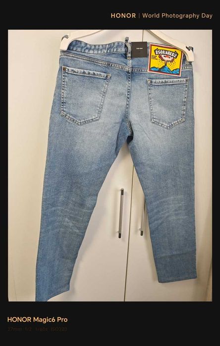 Dsquared2 Slim Jeans Dean Dan Caten – Albastru cu patch iconic