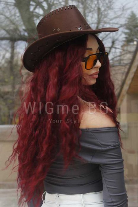 Дълга обемна чуплива тъмночервена перука Елина