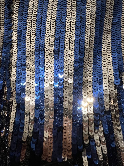 Rochie lunga de ocazie paiete albastru auriu voal matase marimea S