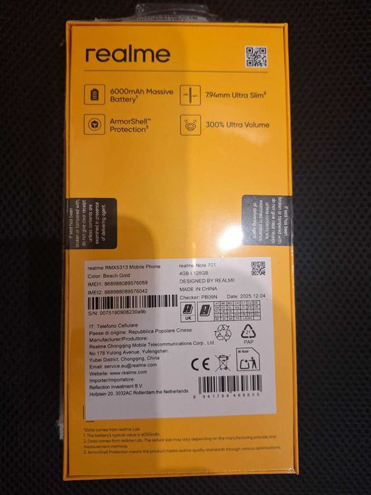 Смартфон Realme Note 70T, 4GB, 128GB, Gold