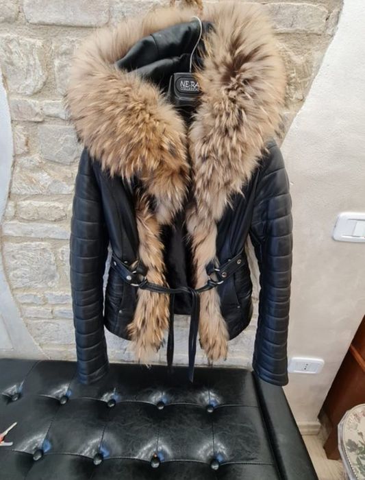 Geacă Piele cu guler de vulpe