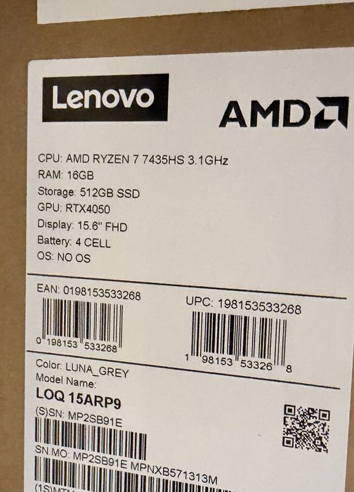 Lenovo LOQ 15 Gen 9/144Hz/Ryzen 7 7435HS/RTX 4050 6GB/16GB DDR5/512TB NVMe