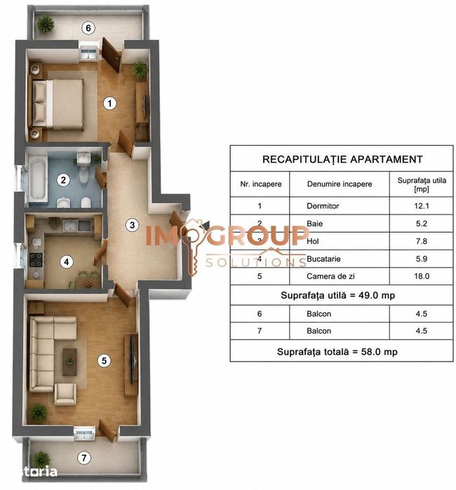 Apartament 2 camere decomandat - etajul 1 - loc de parcare inclus