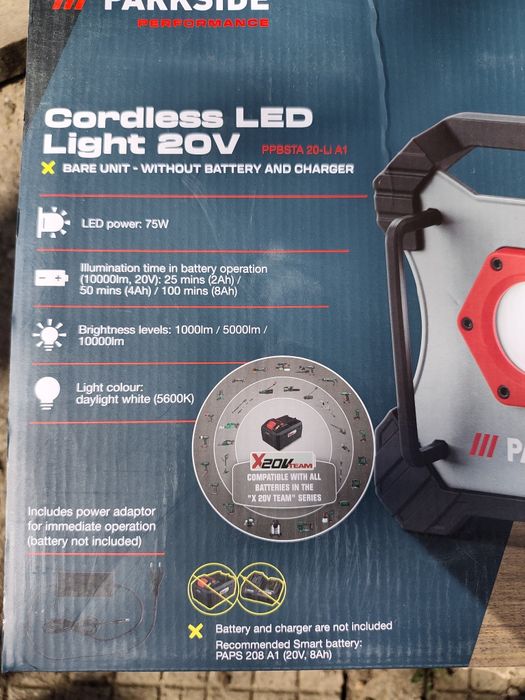 Работна лампа прожектор parkside 20v