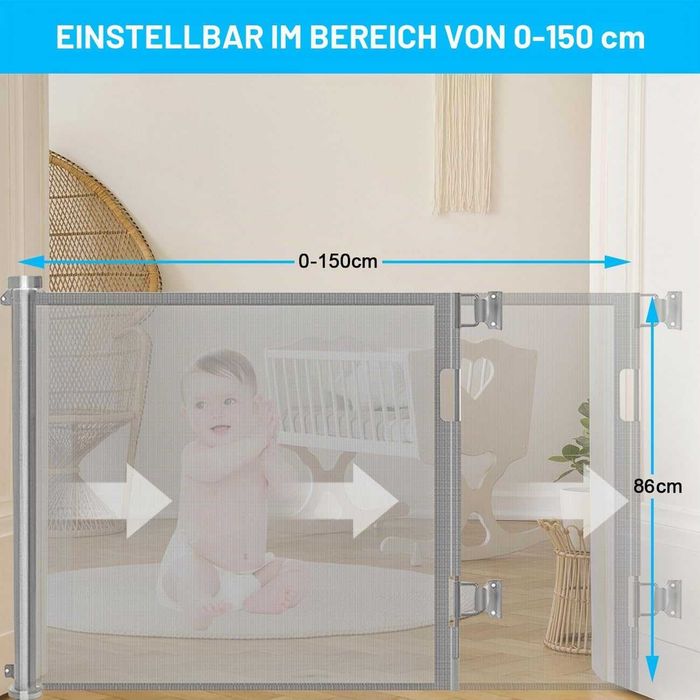 REDUS de la 220 RON, Poarta de Siguranta Retractabila si Extensibila 150 Cm x 86 inaltime, pentru Bebelusi/ copii sau animale