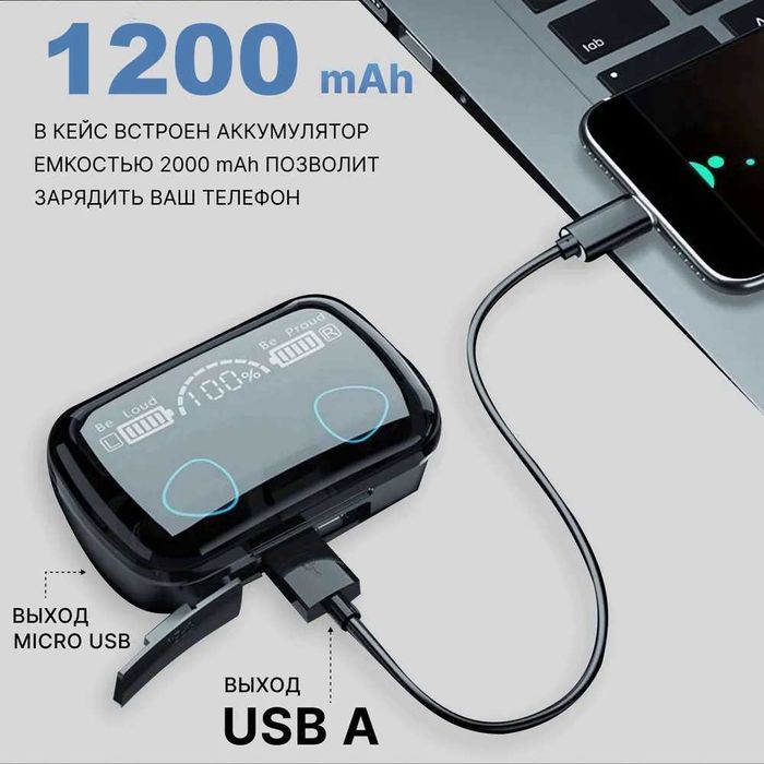 Беспроводные Bluetooth/блютуз наушники Oraimo M14 & Power Bank 1200mAh