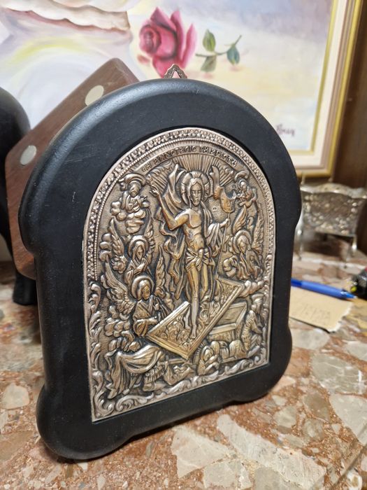 Страхотна антикварна сребърна икона със сертификат проба 999