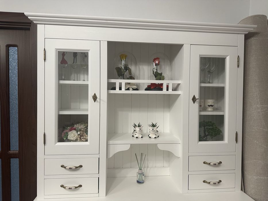 Mobila de living din lemn masiv de brad si stejar alba