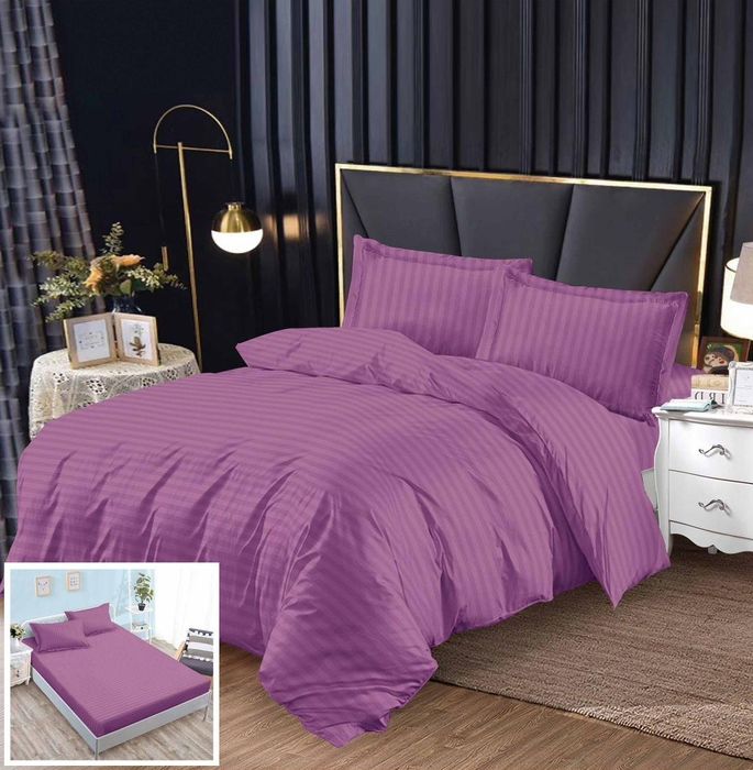 Lenjerie Damasc Dominicana Dx016, Damasc, 4 Piese, Cu Elastic, Lila