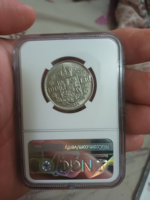 Moneda 100 lei 1936 Romania Ngc au58