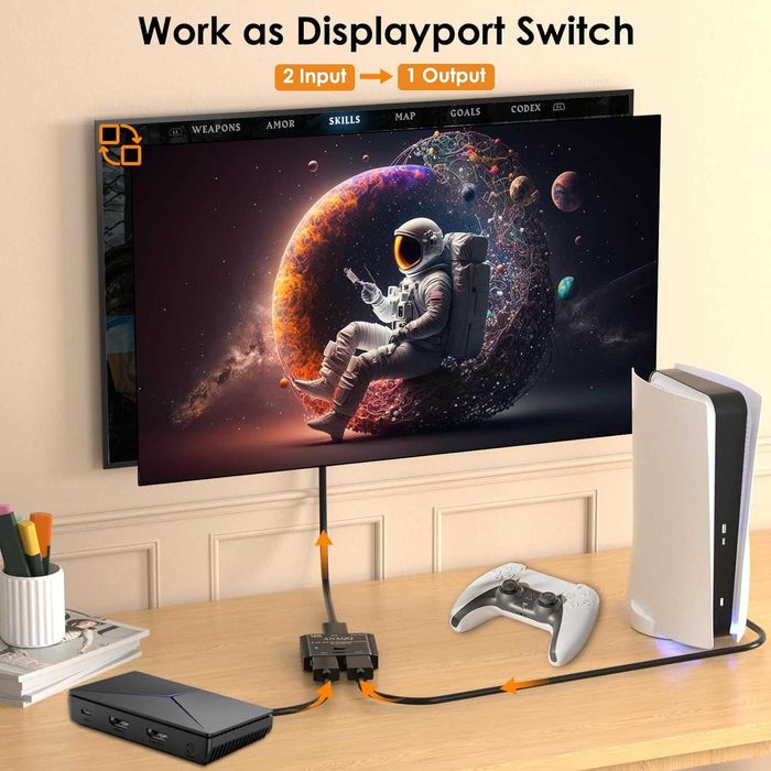 Switch Displayport 16K Splitter 2in 1Out Splitter Bidirecțional 8K-4k