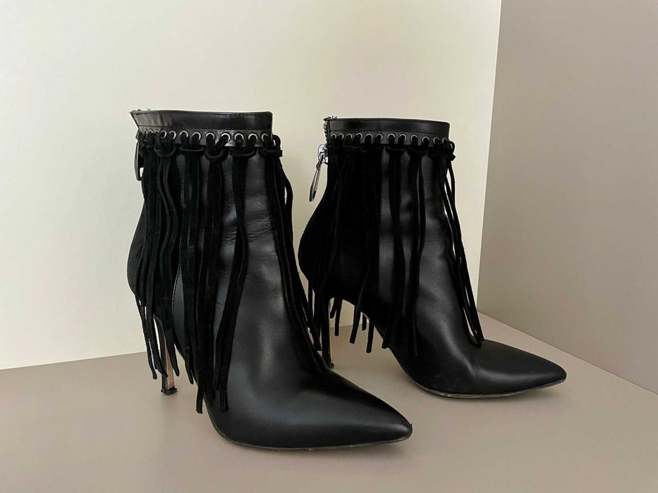 Botine piele naturală Anna Cori cu frajuri detașabili