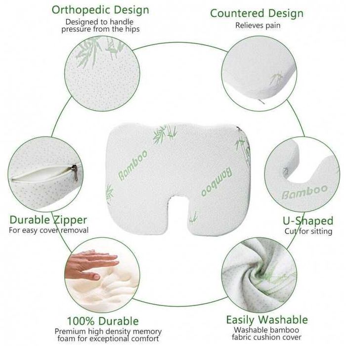 Анатомична възглавница, За сядане, Мемори пяна, Бял