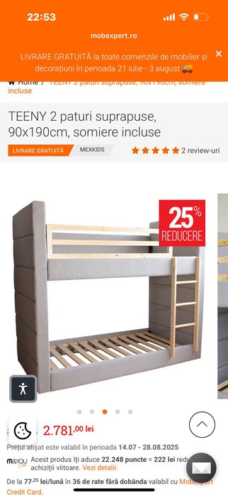 Pat supraetajat din fag si stofa Mobexpert TEENY