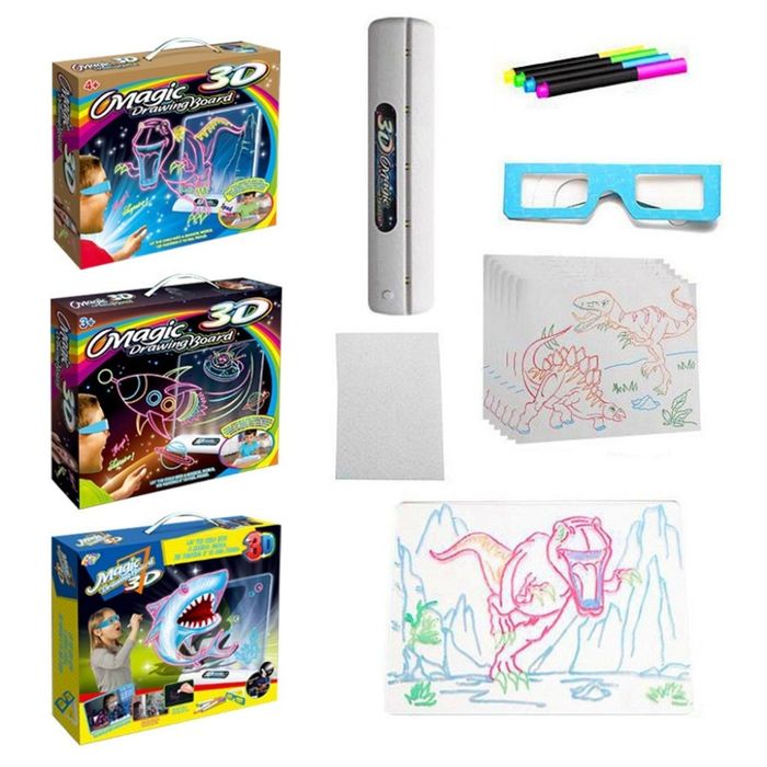 Магическа, светеща 3D дъска за рисуване с цветни маркери