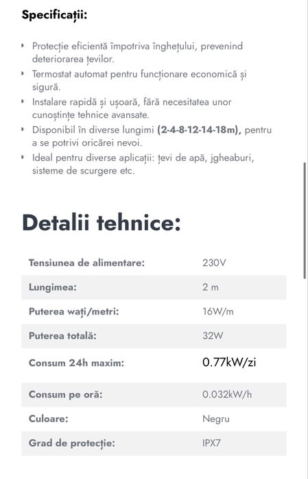 Cablu anti-îngheț cu termostat 2m