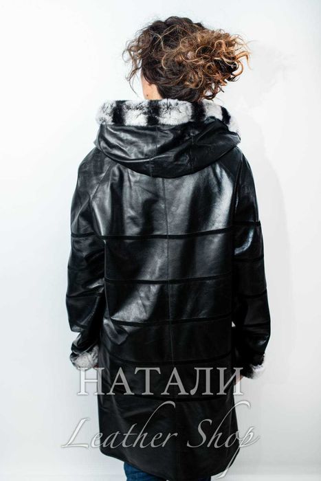 Дамско двустранно кожено манто Дара Black