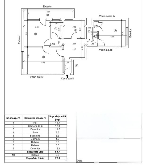 Apartament 3 camere decomandate Cornisa Bistrița bloc 11 etaj 4 lift balcon lung inchis