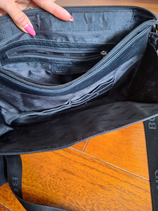 Дамска чанта естествена кожа Черна голяма