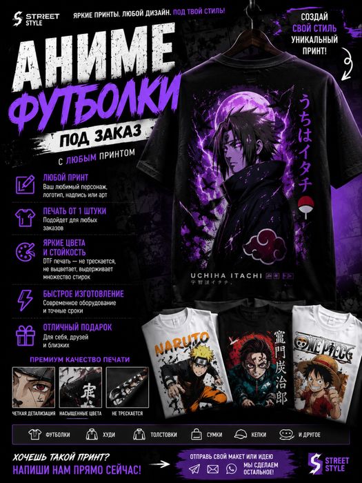 Аниме футболки под заказ с любым принтом от 1шт за 1 день