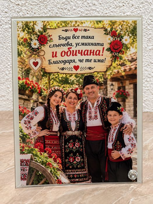 Стъклена карикатура/снимка с пожелание по ваша идея - супер подарък
