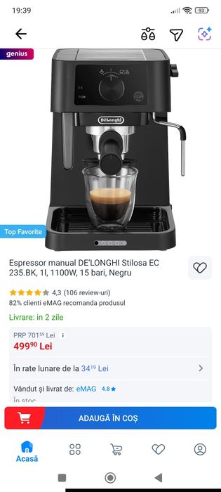Aparat cafea DeLonghi nou