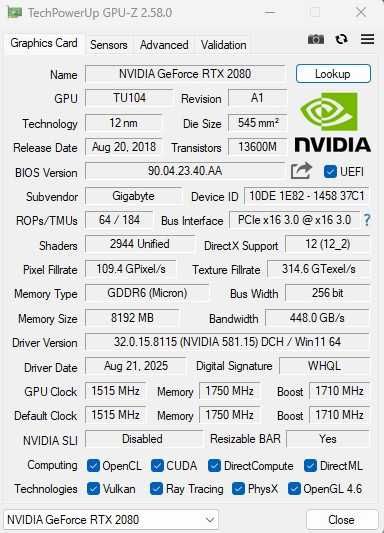 Placa video Gigabyte RTX 2080 GAMING OC, 8 GB GDDR6, 256 Bit